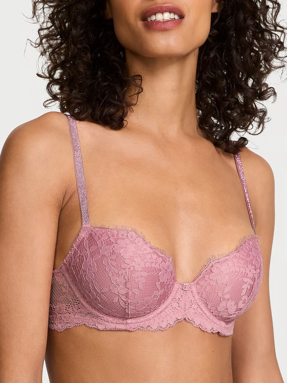 Victorias secret DREAM ANGELS Twinkle Lace Lightly Lined Demi Bra Dusk Mauve